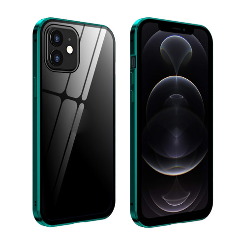 Fusion360 iPhone 12 / 12 Pro Double Sides Tempered Glass Magnetic Adsorption Metal Frame Anti-peep Screen Case - Bright Green